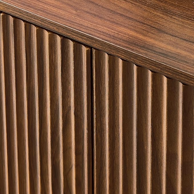 Ball & Cast 67" Modern Fluted Sideboard Buffet Cabinet with Storage,Curved Design Kitchen Coffee Bar Cabinet with 6 Doors & Shelves,Wood Credenza Cabinets Media Console for Living Room,Walnut