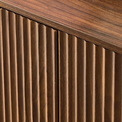 Ball & Cast 67" Modern Fluted Sideboard Buffet Cabinet with Storage,Curved Design Kitchen Coffee Bar Cabinet with 6 Doors & Shelves,Wood Credenza Cabinets Media Console for Living Room,Walnut
