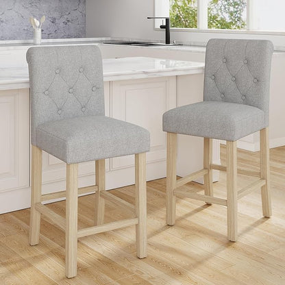 LSSBOUGHT 24" Bar Stools Set of 4 for Kitchen Island Upholstered Counter Height Bar Stools with Button Tufted Decoration Barstools Home Kitchen Island Wooden Bar Chairs, Beige