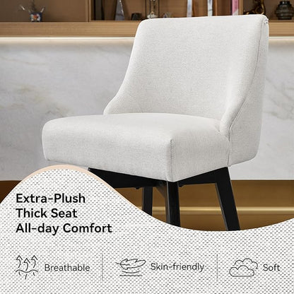 Counter Height Bar Stools Set of 3, Swivel Barstools with Backs and Wood Legs, Linen Fabric Upholstered Counter Stools for Kitchend Island, Mid-Century Modern 26" Seat Height Bar Chairs, Cream