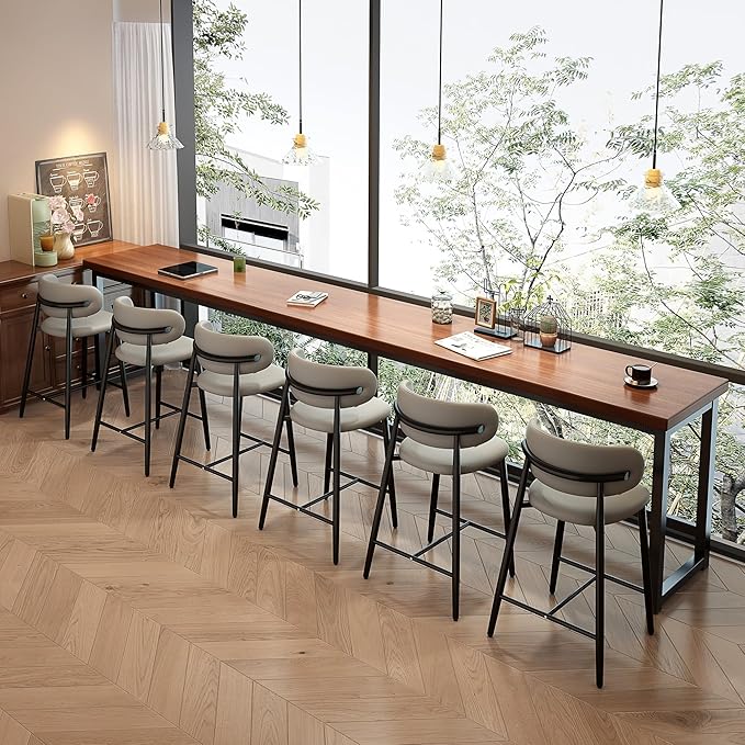 Bar Stools Set of 4 Counter Height Barstool Metal Kitchen Counter Height Bar Stool Island Chairs 26 Inch, Black/Light Grey