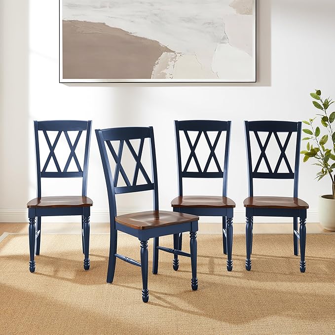 Crosley Furniture Shelby Traditional Wood X-Back Dining Room Chairs Set of 4, Kitchen Chair, Navy