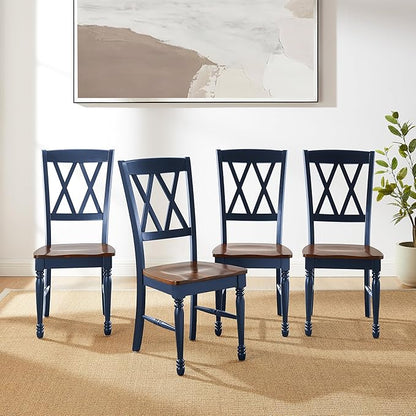 Crosley Furniture Shelby Traditional Wood X-Back Dining Room Chairs Set of 4, Kitchen Chair, Navy
