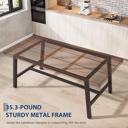 GarveeHome 63 Inch Apartment Kitchen Table for 4-6 People, Industrial Rectangular Table for Dining Room, Heavy Duty Metal Frame, Dark Rustic Birch