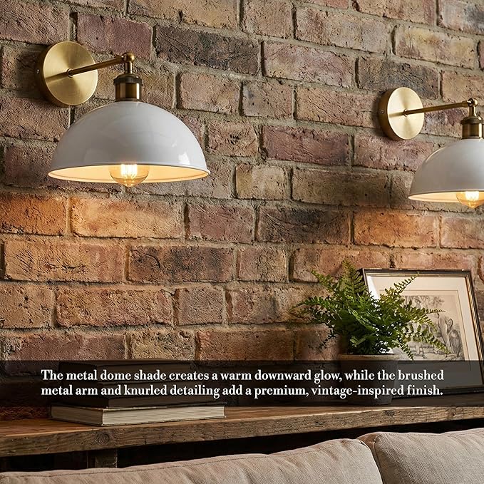 Dome Metal Wall Sconce, 180° Adjustable Industrial Wall Lamp for Bedside, Study, Kitchen, and Living Room Décor. (White.)