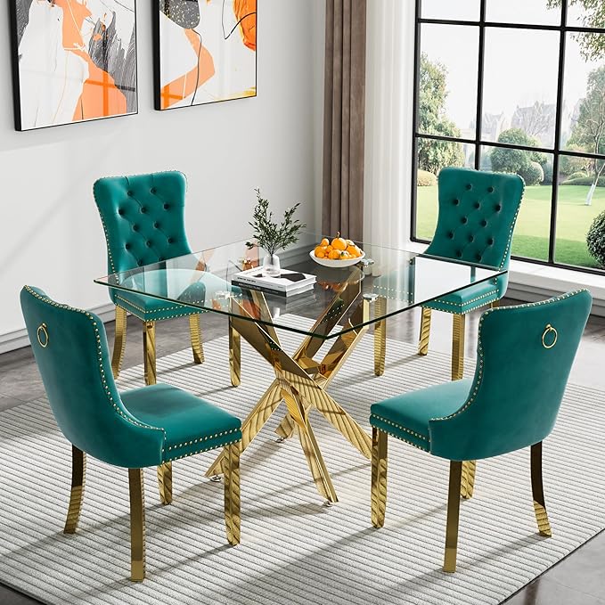 35.43'' Square Glass Dining Table,Modern Kitchen Table for 2-4 People,Dining Room Table with Tempered Glass Top and Metal Legs for Kitchen Apartment