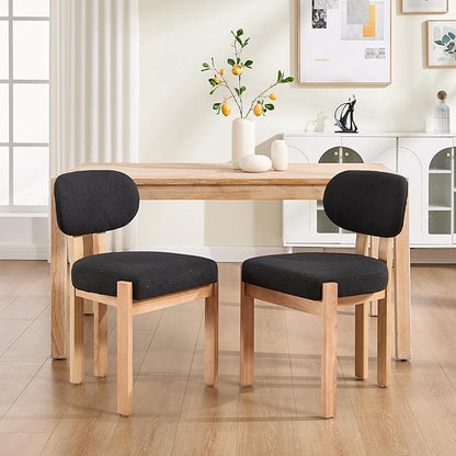 Chenille Dining Chairs Set of 2, Comfy Upholstered Dining Room Chairs Mid Century Modern Farmhouse Fabric Kitchen Chairs with Rubber Wood Legs for Dining Room Kitchen Island Home (Black)