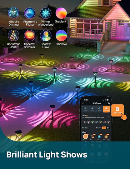 Linkind Smart Solar Pathway Lights SP6, App/Voice Control Solar Lights Outdoor Waterproof, 43+ Preset Scenes, Cool/Warm White/Color-Changing Outdoor Garden Lights for Yard, Patio, 4 Pack