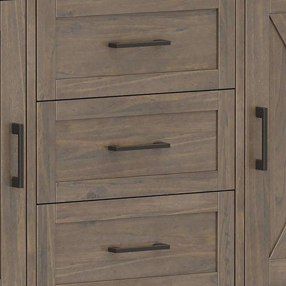 SIMPLIHOME Ela Buffet - 54 inch Wide Solid Wood 3-Door Sideboard Buffet in Smoky Brown, Transitional Storage Cabinet for Dining Room or Kitchen with Adjustable Shelves and Brushed Metal Hardware