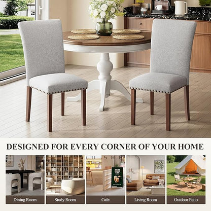 COLAMY Upholstered Parsons Dining Chairs Set of 4, Fabric Dining Room Kitchen Side Chair with Nailhead Trim and Wood Legs - Light Grey