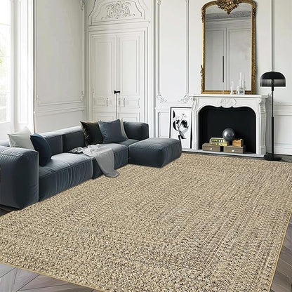 Printed Washable 3x5 Rug Modern Non Slip Entryway Rug Small Living Room Rug Braided Soft Throw Rugs Low Pile Stain Resistant Carpet for Office Bedroom Nursery Dining Room 3'x5' Beige/Grey