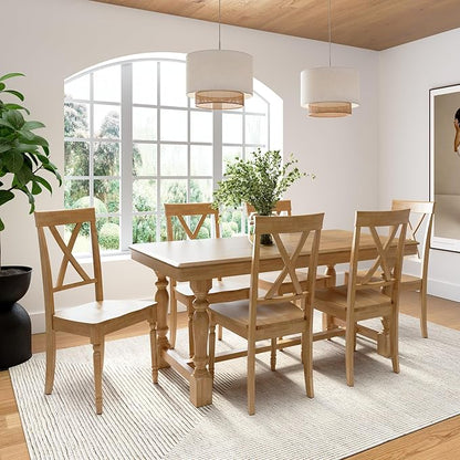 Bush Home Rectangular Dining Table Set for 6, with 67 inch Squire Trestle, Cross Back Dining Chairs, Farmhouse Decor, Sterling Collection, Light Brown and White