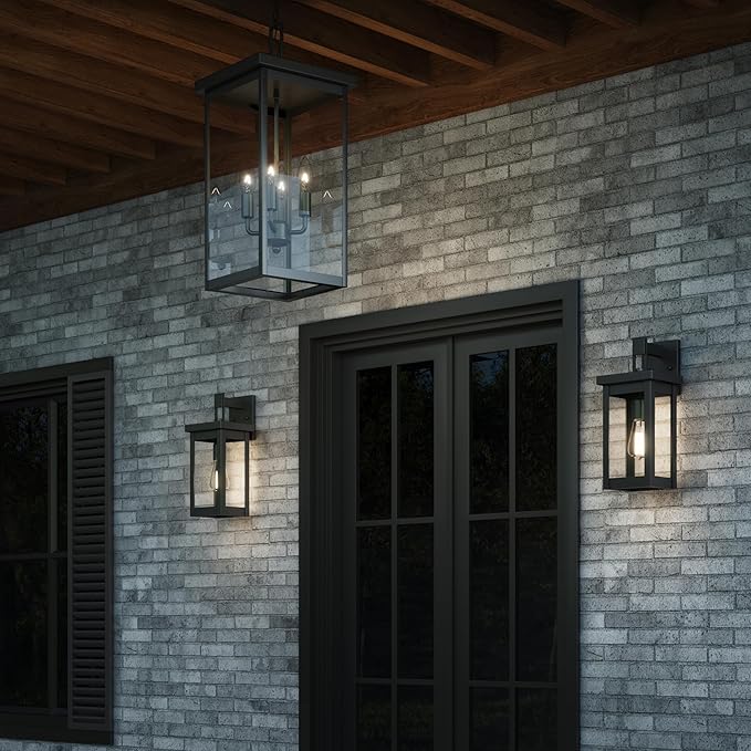 ML Lighting | Barkeley Collection | 42601-PBK | 16" Modern One Bulb Outdoor Steel Small Wall Sconce | Anti-Rust Powder Coat Black with Clear Glass Shade | Exterior Ambient Light for Safety