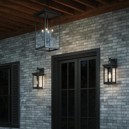 ML Lighting | Barkeley Collection | 42601-PBK | 16" Modern One Bulb Outdoor Steel Small Wall Sconce | Anti-Rust Powder Coat Black with Clear Glass Shade | Exterior Ambient Light for Safety