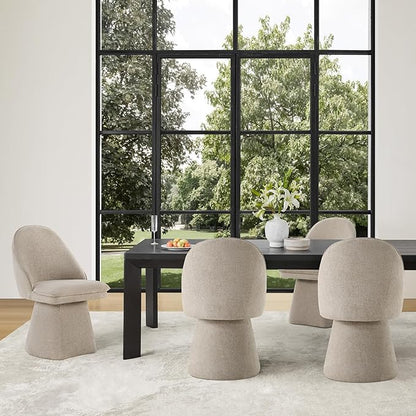 KISLOT Swivel Dining Chairs Set of 4, Upholstered Mid Century Modern Deskchair with Round Back, Linen Fabric Kitchen Chairs for Dining Room, Bedroom, Dressing Room, Khaki