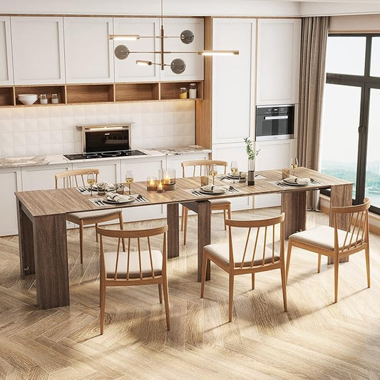 Folding Dining Table for 10-12 People, 118.5" Extendable Kitchen Table for Home Dining Room, Modern Dining Table Large Long Dining Room Table for Big Family Restaurant Furniture, Brown