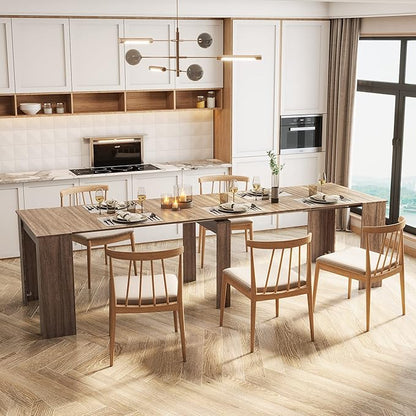 Pvillez Modern Expandable Dining Table - 118.5" Rectangle with Oak Pedestal & Leaf Extension for 8-12 Persons