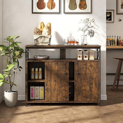 MWOOD Buffet Sideboard Cabinet with Storage, Farmhouse Sideboard Kitchen Buffet TV Console with Sliding Door and Open Shelves for Living Room Entryway, Rustic Brown, 39.4" W x 13" D x 31.5" H