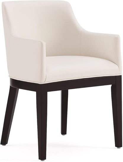 Manhattan Comfort Gansevoort Modern Faux Leather Dining Chair with Arms, Leatherette Upholstery on Solid Beech Wood Frame, Accent Furniture for Kitchen Table or Office, Set of 2, Cream