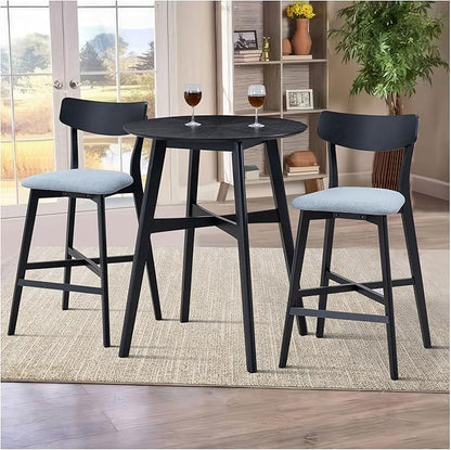 Bar Chairs Set of 2, Counter Height Stools - Modern Upholstered Kitchen Island Chairs with Backrest & Footrest - Black Wood Frame