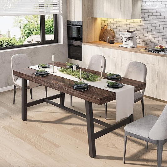 GarveeHome 63 Inch Apartment Kitchen Table for 4-6 People, Industrial Rectangular Table for Dining Room, Heavy Duty Metal Frame, Dark Rustic Birch