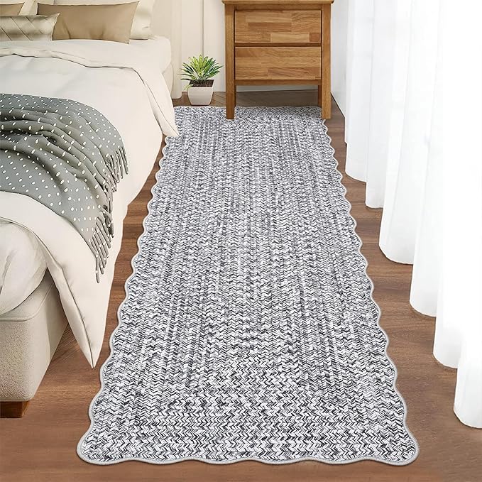 Imitation Braided Collection-Print Hallway Runner Rug 2x6 Non Slip Washable Area Rug, Soft Low Pile Farmhouse Rustic Carpet Foldable Indoor Mat for Laundry Room, Kitchen, Bathroom, Entrance