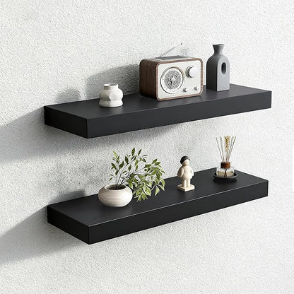 Floating Shelves for Wall,Over The Toilet Storage Cabinet-Set of 2 Black 24 Inch.Wall Shelves for Bathroom,Bedroom,Living Room,Kitchen-Modern Helf Display Organizer&Decor(Black,2pcs)