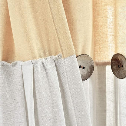 Lush Decor Linen Button Window Curtain Panel, Single, 40" W x 108" L, Yellow & White- Country Curtains - Rustic Decor - Color Block - Modern Farmhouse Curtains