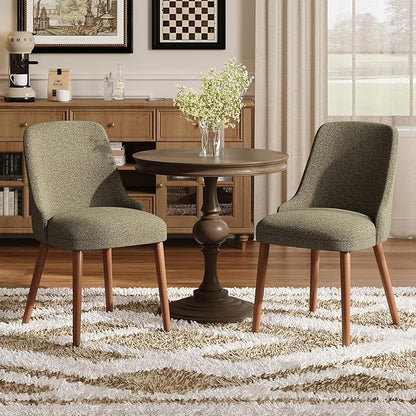 MALOL Dining Chairs Set of 2, Upholstered Dining Room Chair with Wood Legs, High-Back Padded Kitchen Chairs for Dining Room/Restaurant/Cafe, Green