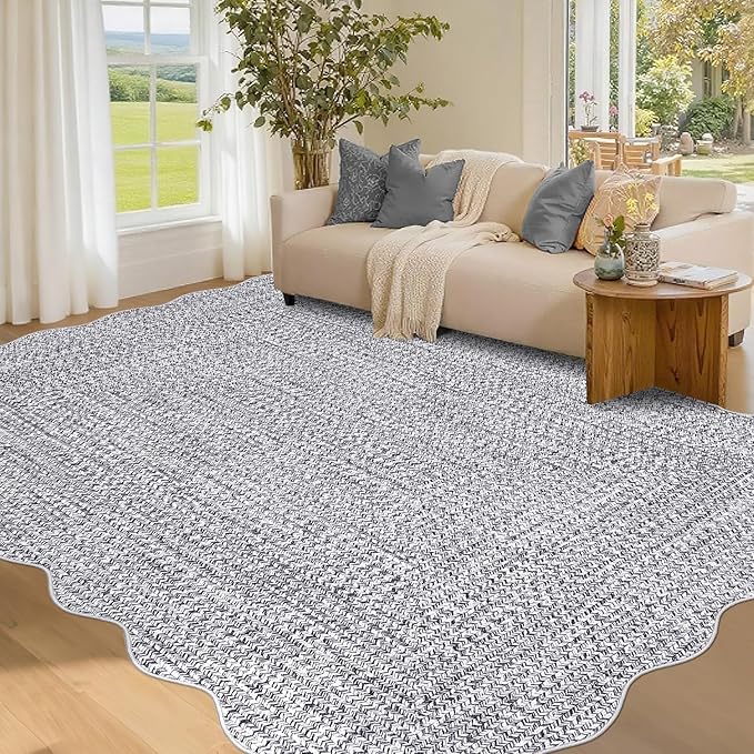 Imitation Braided Collection-Print 4x6 Rug Washable Area Rug Bedroom Rugs with Non Slip Rubber Backing, Farmhouse Soft Low Pile Rustic Accent Rug for Entrance Living Room Home Decor
