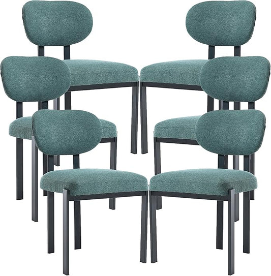 Set of 6 Modern Boucle Dining Chairs, Mid-Century Upholstered Chairs with Black Metal Legs, Ideal for Dining Room, Kitchen Island, Living Room, Bedroom, Home Office, Antique Green
