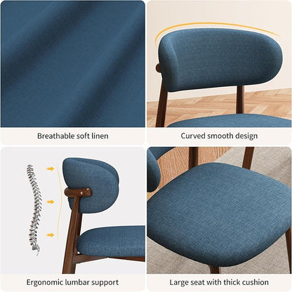 Kitchen Dining Chairs Set of 6 Modern Soft Linen Farmhouse Dining Room Chair, Blue/Walnut