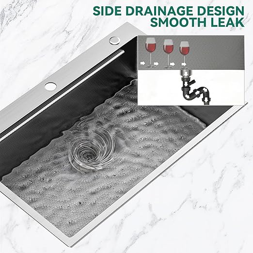 YITAHOME Drop In Kitchen Sink Workstation 33in, 304 Stainless Steel Single Bowl Top Mount Sink w/Ledge & Accessories, Honeycomb Surface Design, 33 x 22 x 10 in, Silver