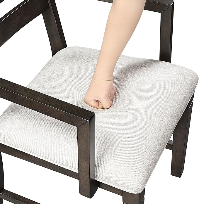 Lexicon Dining Arm Chairs Set of 2, Wood Frame and Beige Textured Fabric Upholstered Seat, Ladder Back, Accent Seating with Arms for Dining Room, Kitchen Table, Office, Easy Assembly, Dark Espresso