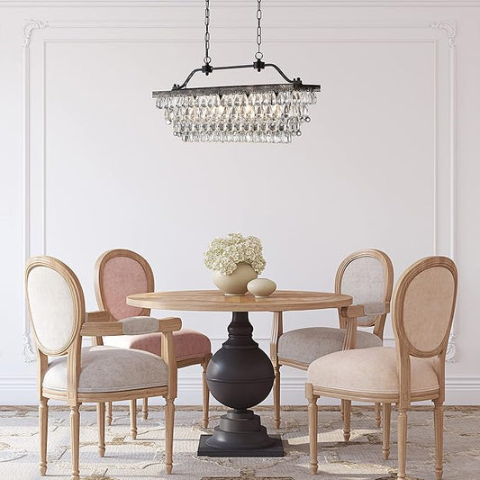 Edvivi Rectangular Linear Crystal Chandelier 30 in. W, 4 Lights Luxury Glam Adjustable Ceiling Lighting Fixture with 4 Rows of Teardrop Crystals for Living Dining Room Kitchen Island, Antique Bronze