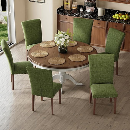 COLAMY Upholstered Parsons Dining Chairs Set of 6, Fabric Dining Room Kitchen Side Chair with Nailhead Trim and Wood Legs - Green