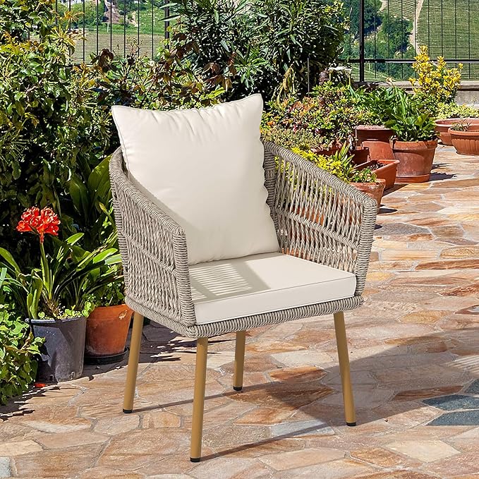 YITAHOME Outdoor Dining Single Sofa Chair, Indoor-Outdoor Wicker Bistro Chairs, PE Rattan Outdoor Armchair Seating for Patio, Backyard, Poolside, Balcony - Beige