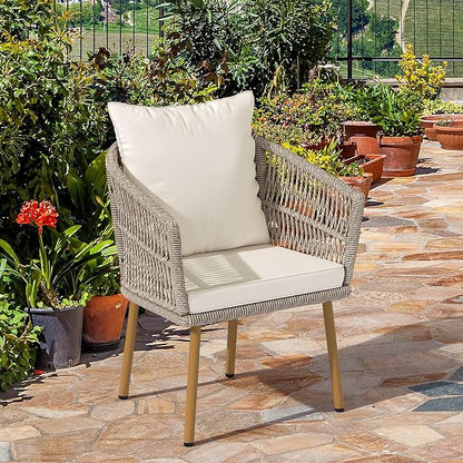 YITAHOME Outdoor Dining Single Sofa Chair, Indoor-Outdoor Wicker Bistro Chairs, PE Rattan Outdoor Armchair Seating for Patio, Backyard, Poolside, Balcony - Beige
