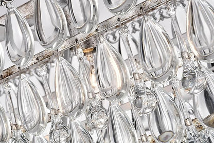 Edvivi Rectangular Linear Crystal Chandelier 40 in. W, 6 Lights Luxury Glam Adjustable Ceiling Lighting Fixture with 4 Rows of Teardrop Crystals for Living Dining Room Kitchen Island, Antique Silver