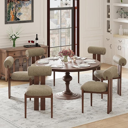 MALOL Modern Wooden Dining Chairs Set of 2, Upholstered Fabric Kitchen Chairs with Sculptural Backrest, Mid-Century Farmhouse Dining Room Chairs with Solid Wood Legs, Camel