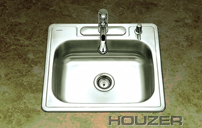 Houzer 2522-6BS4-1 Glowtone Series Topmount Stainless Steel 4-holes Single Bowl Kitchen Sink