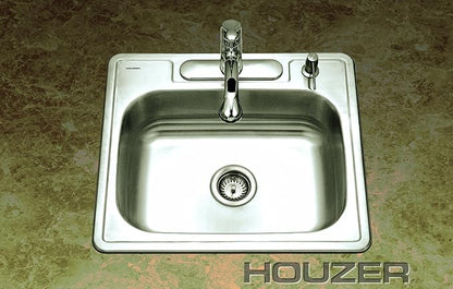 Houzer 2522-6BS4-1 Glowtone Series Topmount Stainless Steel 4-holes Single Bowl Kitchen Sink