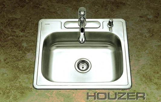 Houzer 2522-6BS4-1 Glowtone Series Topmount Stainless Steel 4-holes Single Bowl Kitchen Sink