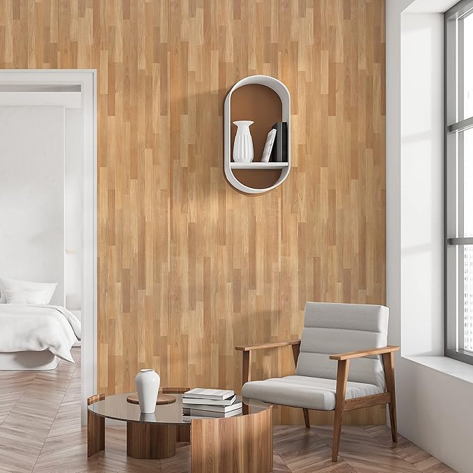 CRE8TIVE Brown Butcher Block Contact Paper Peel and Stick Shiplap Wallpaper Wood 24"x118" Self Adhesive Removable Faux Wood Vinyl Wrap Wood Grain Contact Paper for Countertops Kitchen Cabinets Table