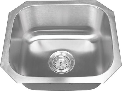 MSI 16 Inch Undermount Single Bowl 18 Gauge Stainless Steel Kitchen Bar Sink and Strainer