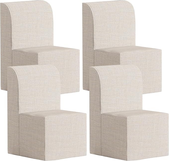 Set of 4 Linen Upholstered Armless Dining Chair, Modern Comfortable Dining Room Chair Side Leisure Chairs with Mid Back for Dining Room Kitchen Bedroom Reading Room, No Assemble, Beige