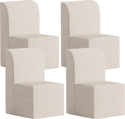 Set of 4 Linen Upholstered Armless Dining Chair, Modern Comfortable Dining Room Chair Side Leisure Chairs with Mid Back for Dining Room Kitchen Bedroom Reading Room, No Assemble, Beige