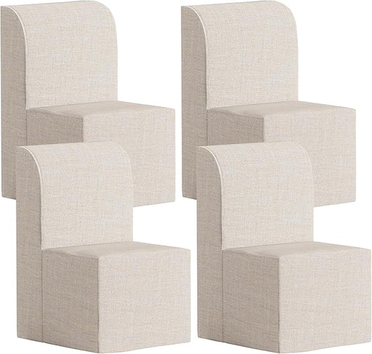 Set of 4 Linen Upholstered Armless Dining Chair, Modern Comfortable Dining Room Chair Side Leisure Chairs with Mid Back for Dining Room Kitchen Bedroom Reading Room, No Assemble, Beige