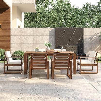 Merax Patio Table and Chairs Set, Outdoor Dining Set for 6 with Umbrella Hole, 7 Piece Outdoor Patio Furniture Set Wood Frame with Removable Cushion for Garden, Backyard, Lawn, and Poolside