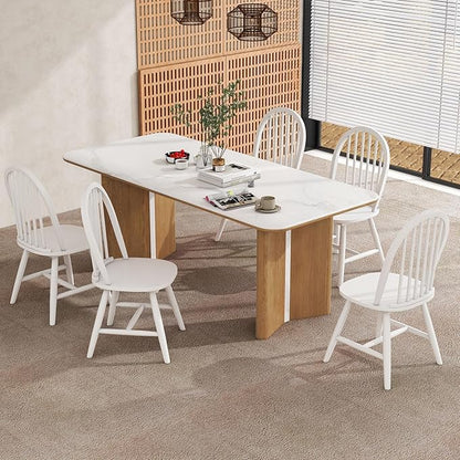 Safeplus 18" Oak Dining Chairs Set of 6, Wood Windsor Chair with Spindle Back for Country Farmhouse Kitchen Island
